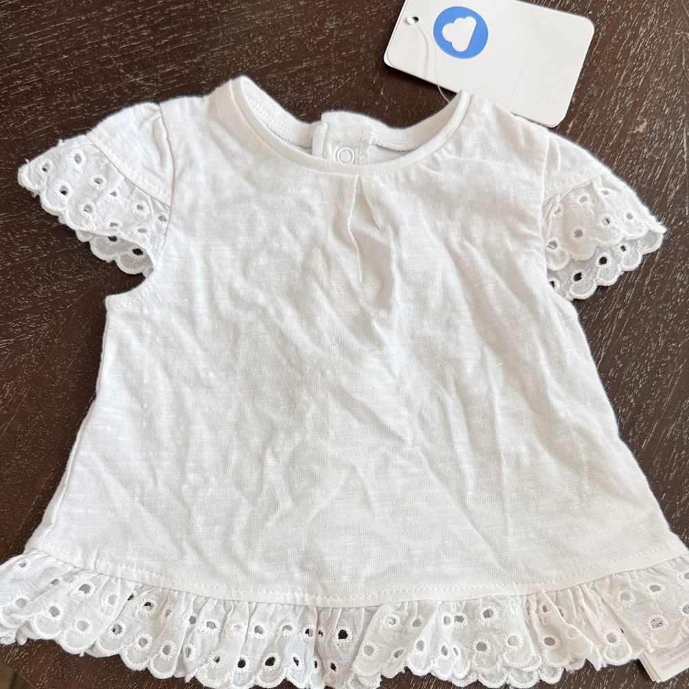 Mayoral Baby Girls White Eyelet Sleeve Tee